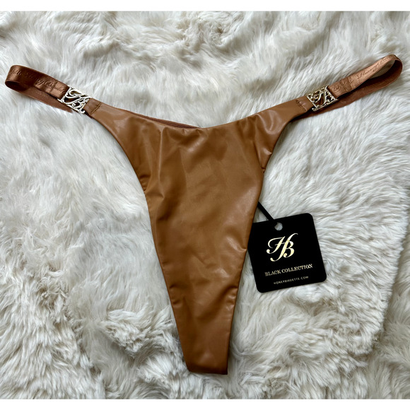 Honey Birdette EMILY🤎 Faux Leather Toffee Thong Small - Picture 2 of 3